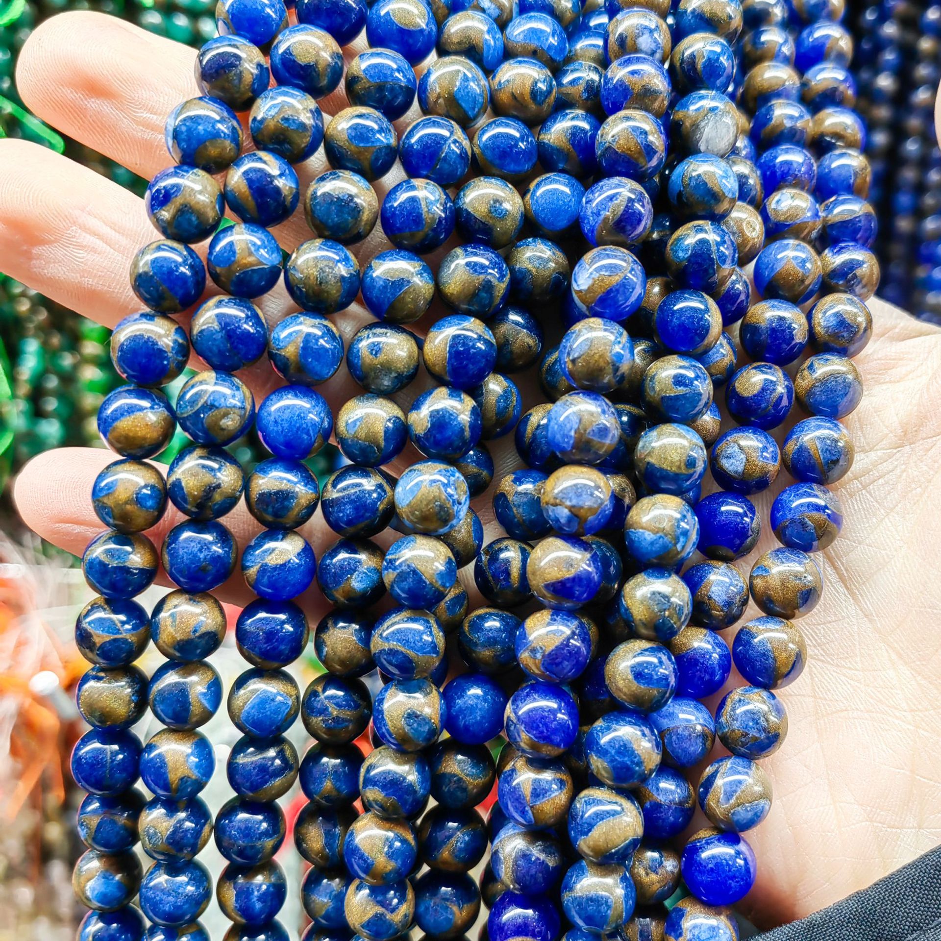 Sansheng piedra dorada bicolor esferas semiacabadas joyas diy accesorios al por mayor