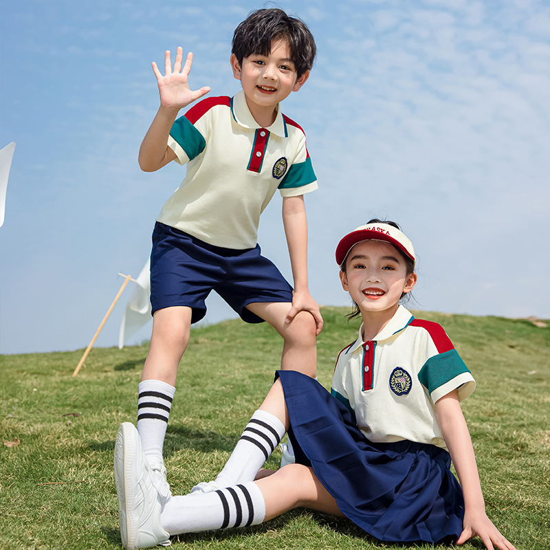 Children's school uniform summer set for kindergarten, primary school students, including four pieces for spring and sports events