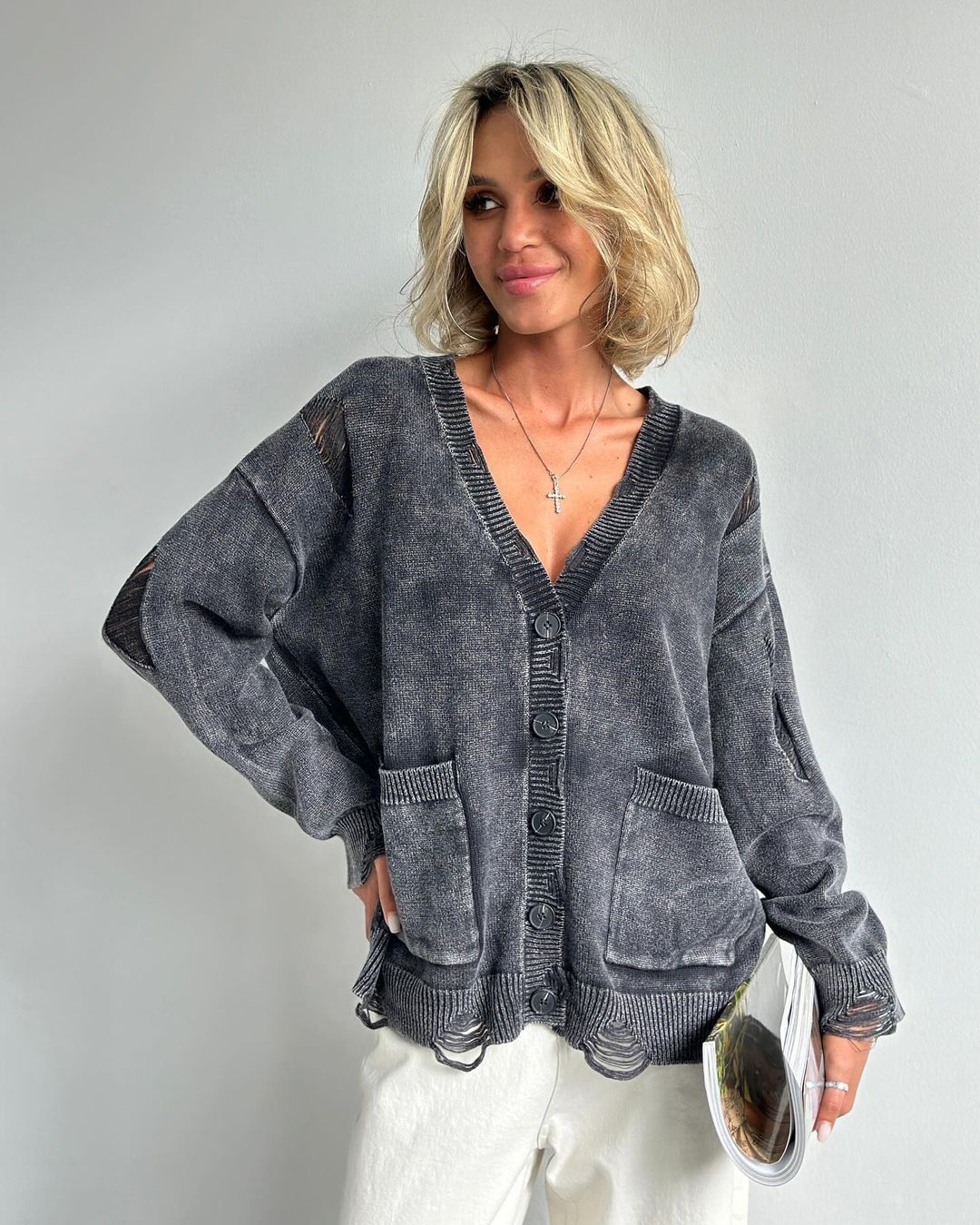 Damen Strickcardigan Vintage Langarm Strickjacke Für Den Winter_voghion.com