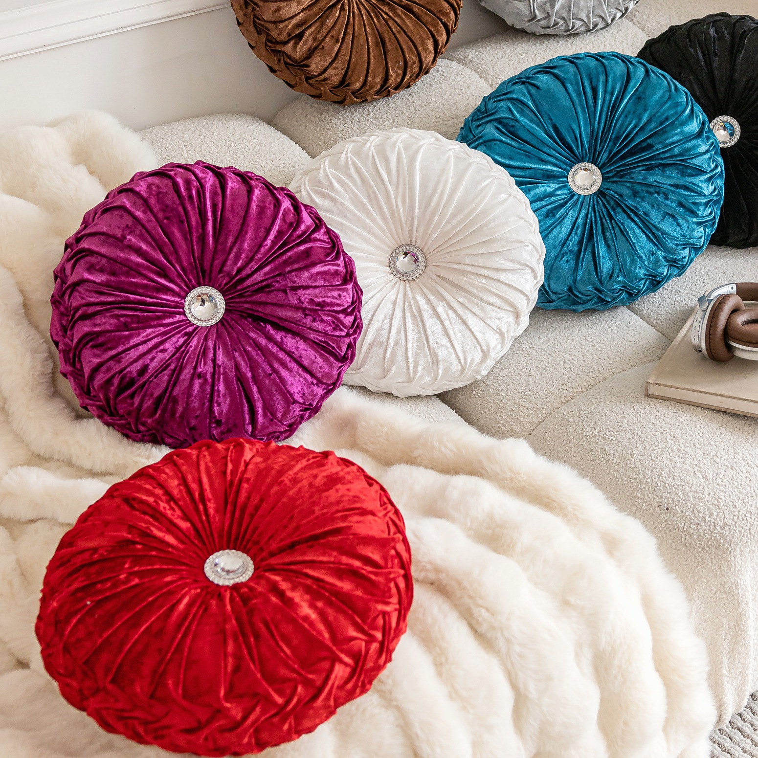 Round Nordic Ins Style Ice Fleece Wheel Pillow Bedside Sofa Cushion Bay Window Futon Cushion Pumpkin Pillow