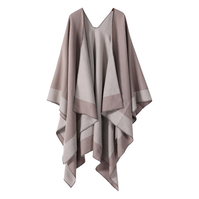 Chal de capa de doble cara lisa europea y americana con marco de puerta a rayas para mujer