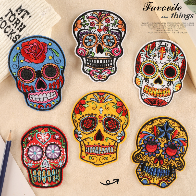 朵酷电脑绣花章仔骷髅鬼头服装辅料胸贴徽章DIY个性补丁刺绣布贴