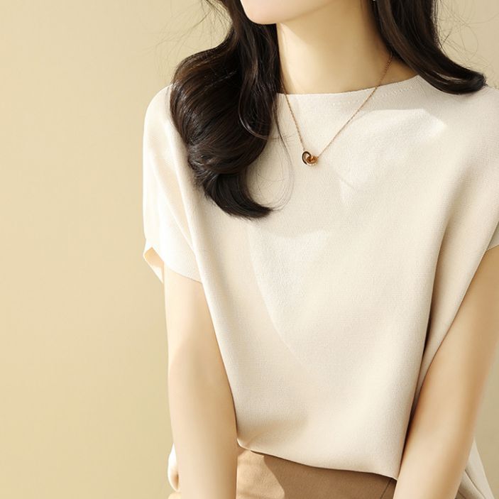Women's Off-shoulder Loose Sleeveless Thin T-shirt 2023 Summer New Off-shoulder Ice Silk Knitted Shirt Short-sleeve Top for Women Women's Off-shoulder Loose Sleeveless Thin T-shirt 2023 Summer New Off-shoulder Ice Silk Knitted Shirt Short-sleeve Top for Women