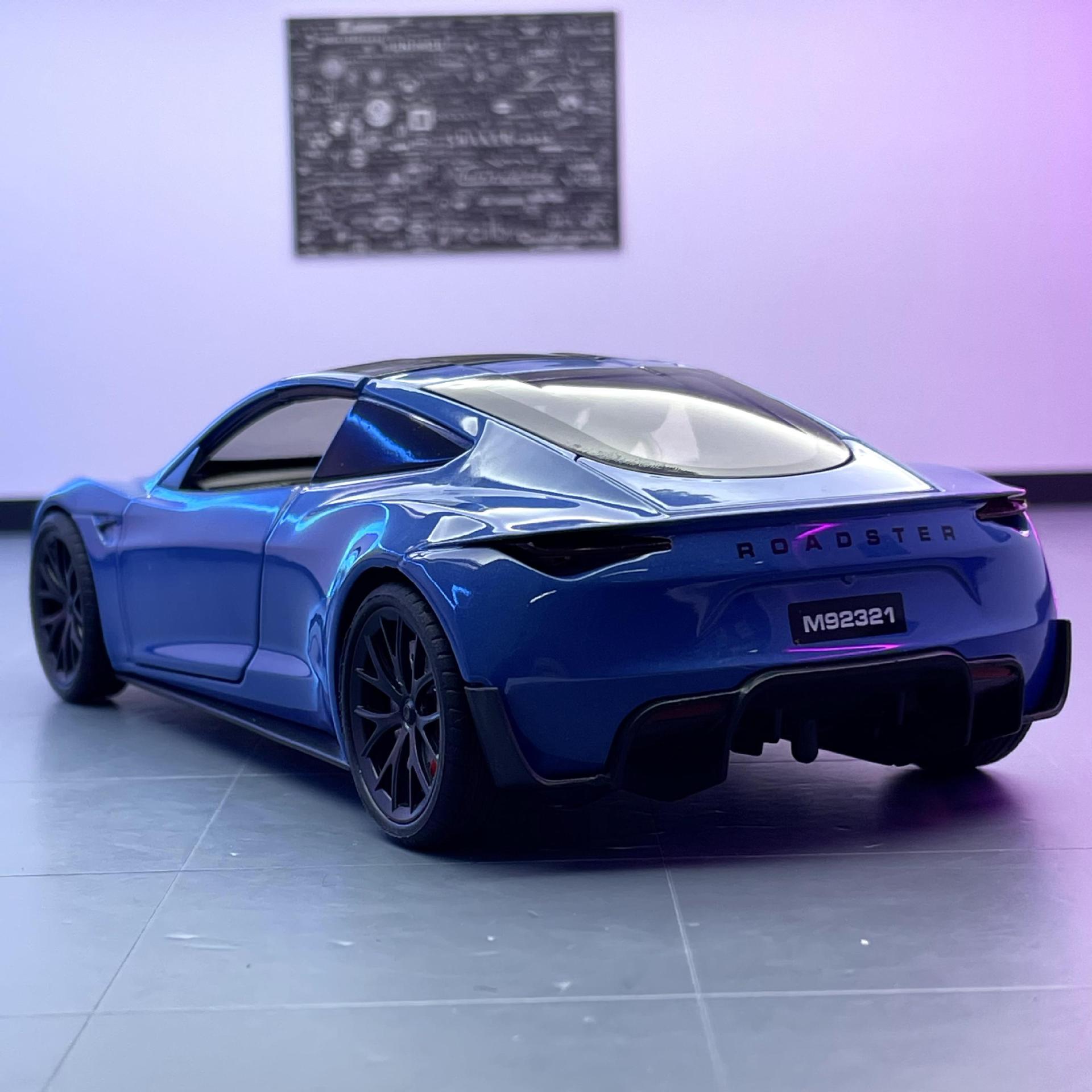 Modelo de coche de aleación XLG 1:24 Tesla R Roadster con sonido y luz, modelo de música de coche de juguete, accesorios