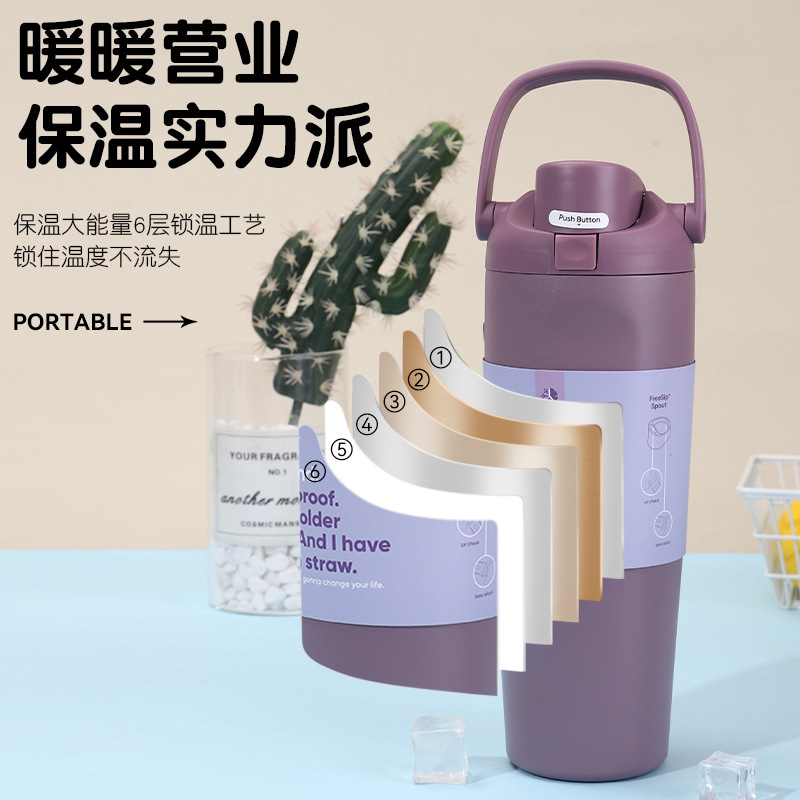 新款创意owala运动水杯简约304不锈钢保温杯户外30oz弹跳水果杯|undefined