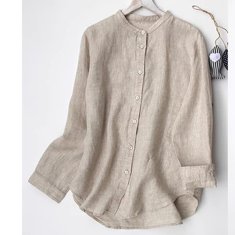 剪标商场专柜纯色亚麻长袖衬衫女秋季中长款棉麻休闲开衫上衣