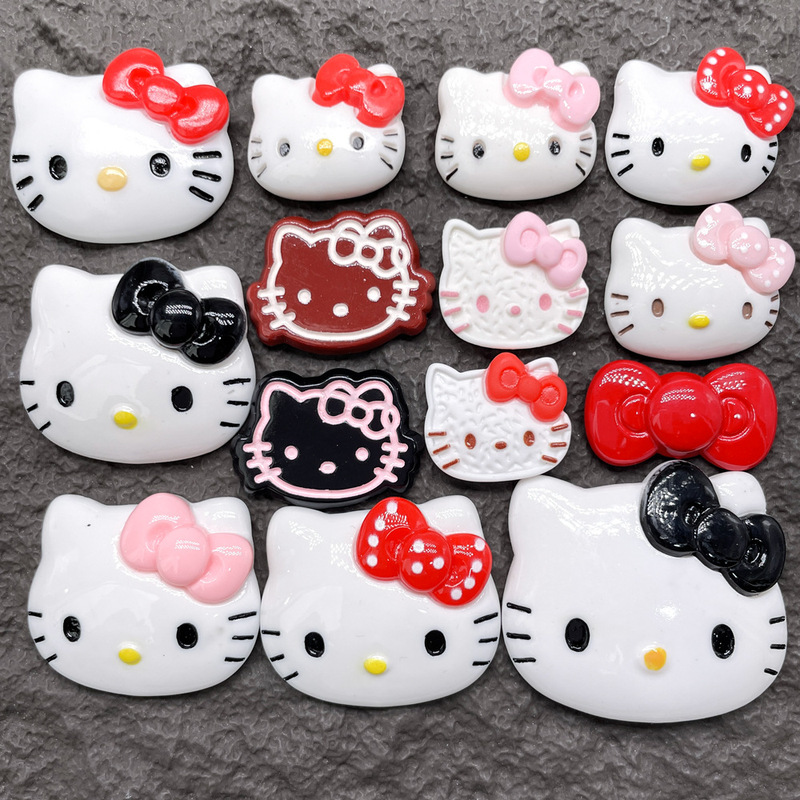 Cartoon Kt Cat Head Bow Resin Accessories Cream Glue DIY Mobile Phone Case Hole Shoe Buckle Hair Accessories Decorative Materials