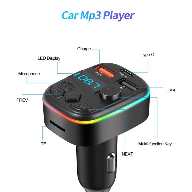 車載bluetooth mp3プレーヤーハンズフリー通話カード再生自動車fm送信機車充電源工場|undefined
