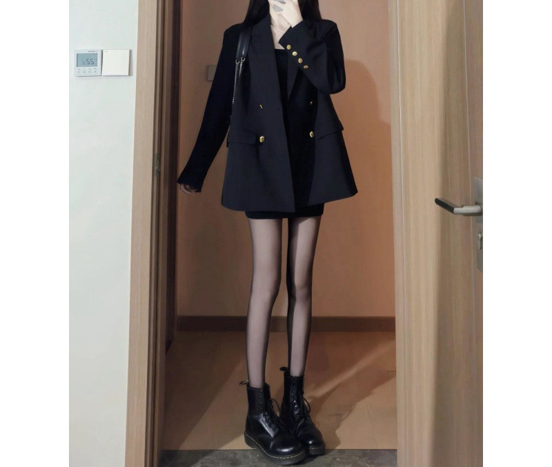 Black Spring and Autumn Suit Jacket Women's Korean Style Loose Casual Elegant All-match Suit Top Trendy