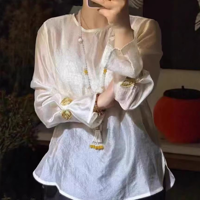 Wholesale New Chinese-Style National Style Long-Sleeve T-Shirt with Beaded Cuffs, Vest, and Inner Shirt for Women, Versatile Top for 2026