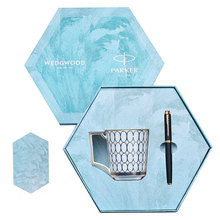 派克新IM黑森林宝珠笔+wedgwood金粉年华蓝色马克杯套装