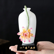 跨境創意中式手捏蓮花花瓶 亞馬遜陶瓷擺件花器 客廳茶室桌面花瓶