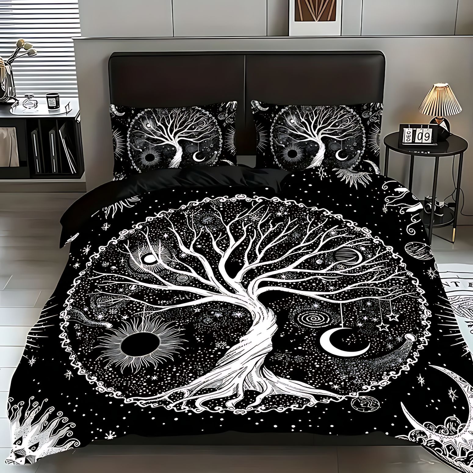 TEMU / JIT serie de madera oscura impresión digital HD edredón conjunto de ropa de cama para dibujar