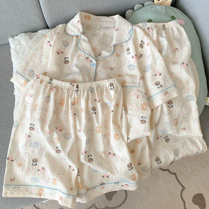 Пижамный комплект Hello Kitty 3 предмета, марля хлопок, короткий рукав, японский стиль лета