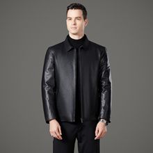 春秋牛皮翻领皮羽绒服男时尚皮衣可拆卸内胆秋冬中年男士休闲外套
