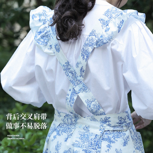 French-style apron with a high-end feel, Instagram-worthy home use, anti-stain 100% cotton, retro floral print, lotus edge floral apron dress