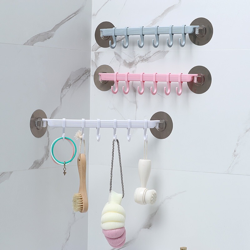 Strong Adhesive Creative Corner Bathroom No-Nail Glue Hooks Kitchen Wall-Mounted 6-Hook Row Traceless Hanger Clothes Hook Strong Adhesive Creative Corner Bathroom No-Nail Glue Hooks Kitchen Wall-Mounted 6-Hook Row Traceless Hanger Clothes Hook