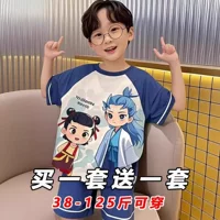 Детские пижамы Nezha для мальчиков, летние шорты из чистого хлопка с короткими рукавами, средние и большие детские комплекты домашней одежды с кондиционером для мальчиков с героями мультфильмов