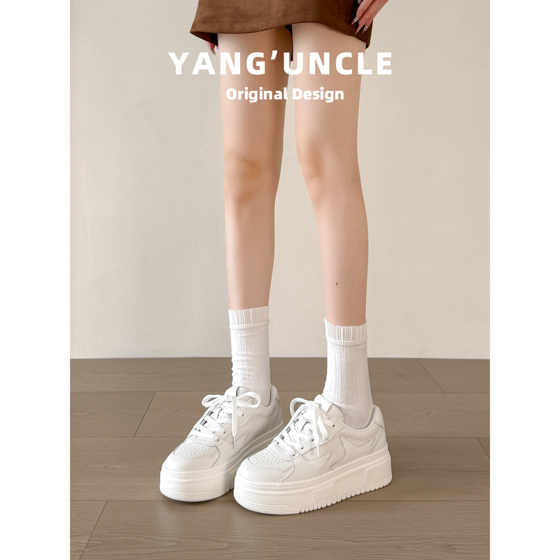 Thick-Soled White Shoes for Women, 2026 New Spring and Autumn Style Platform Shoes with Hidden Height Increase, White, Breathable, Versatile, Genuine Leather Thick-Soled White Shoes for Women, 2026 New Spring and Autumn Style Platform Shoes with Hidden Height Increase, White, Breathable, Versatile, Genuine Leather