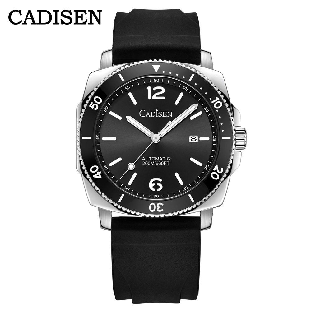 手表新品卡迪森男士机械表8215机芯皮带胶带夜光200米防水男手表