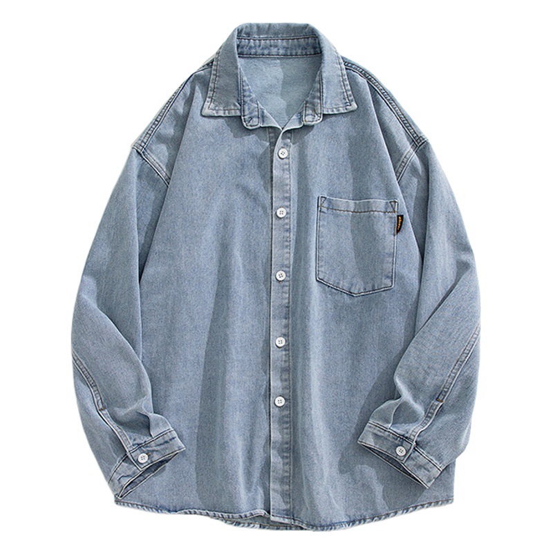 Estilo coreano traje de ropa de hombre japonés estilo japonés camisa de mezclilla lavada de los hombres Pantalones rectos sueltos ropa casual de dos piezas