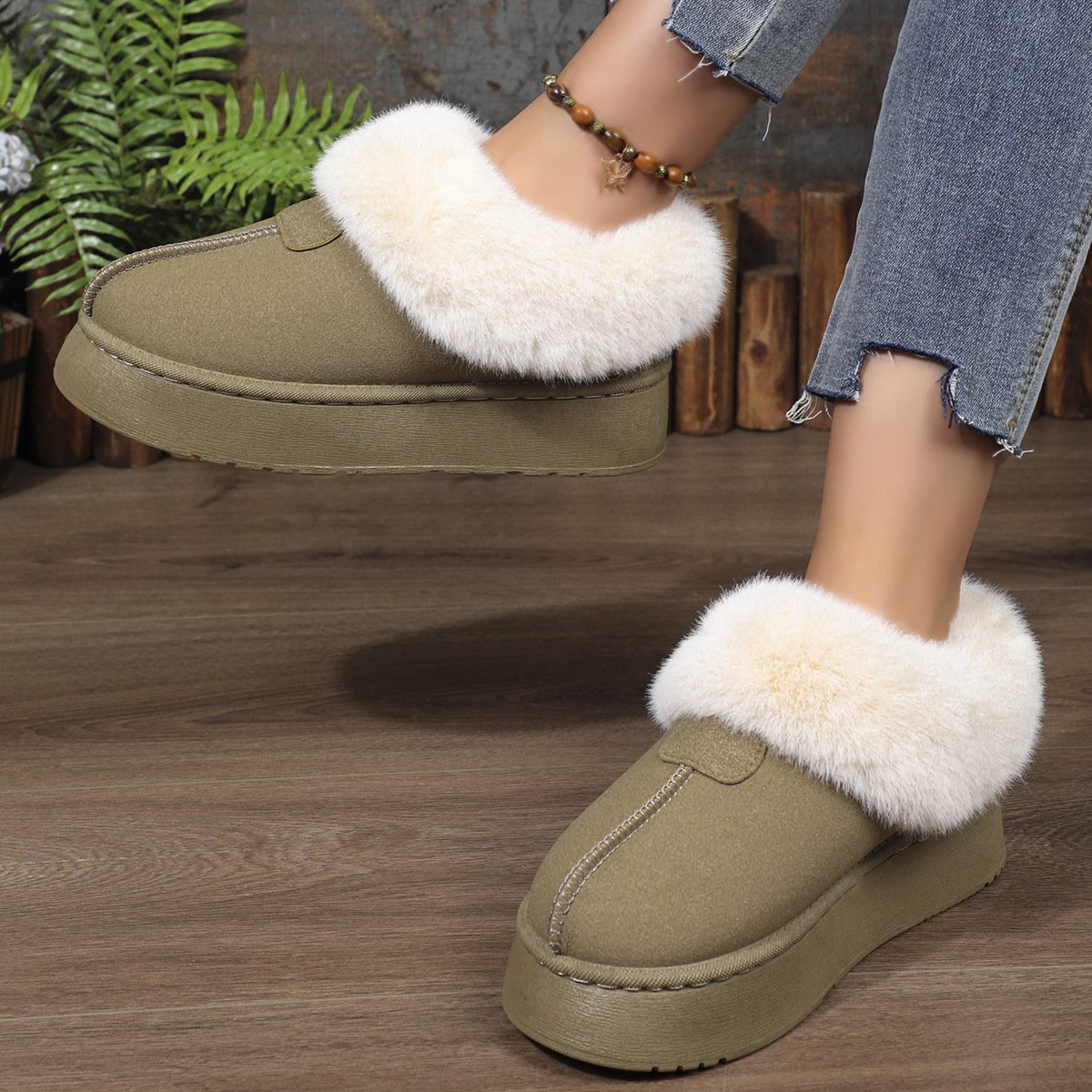 New platform low-top casual women's boots warm fluffy snow boots_voghion.com