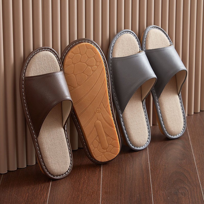 Elderly Anti-Slip Linen Slippers for Men with Rubber Sole, Suitable for Home Indoor Use in the Bedroom, Breathable and Sweat-Absorbent Cotton-Linen Slippers for All Seasons