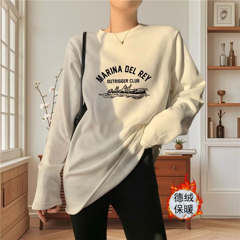 With Shark Pants German Velvet Mid-length Long-sleeved T-shirt Women's Thick Loose Casual Base Shirt Top Autumn and Winter With Shark Pants German Velvet Mid-length Long-sleeved T-shirt Women's Thick Loose Casual Base Shirt Top Autumn and Winter