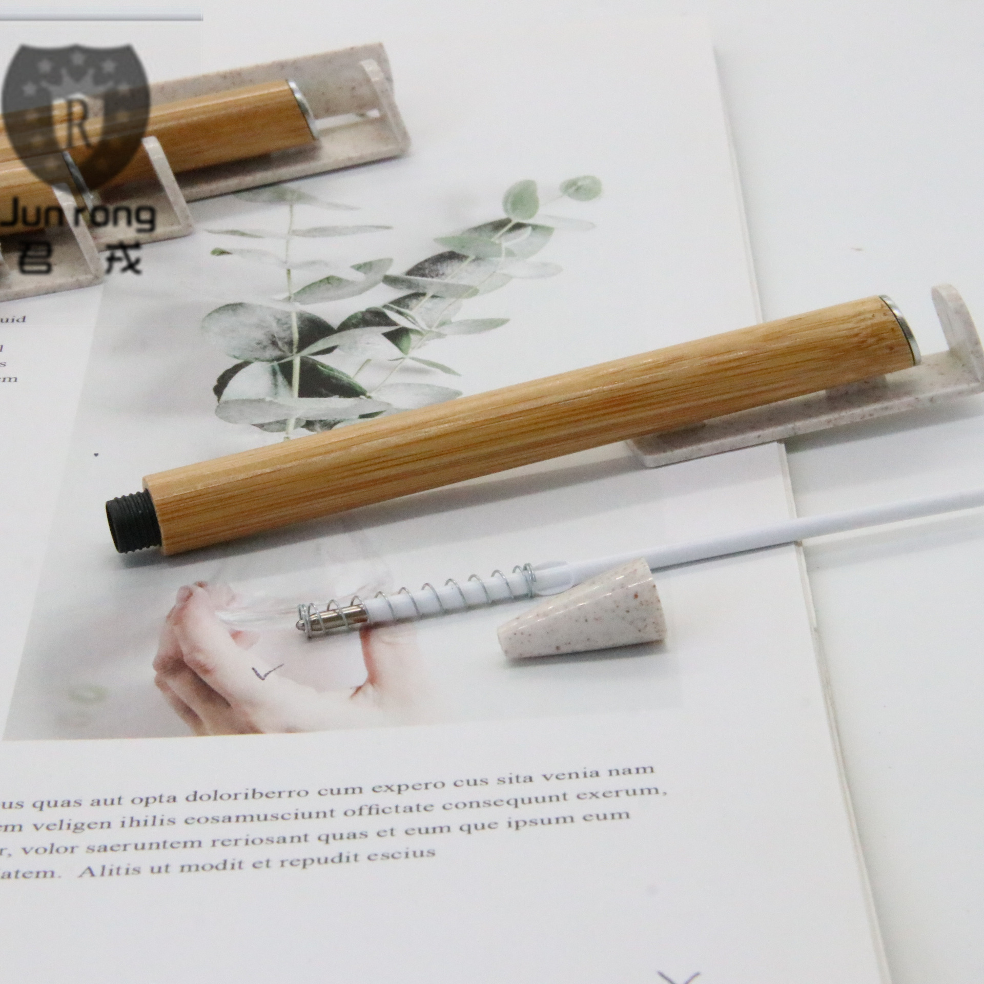 Soporte para teléfono móvil pluma de bambú láser LOGO dos-en-uno multifuncional Bolígrafo Prensa logotipo imprimible