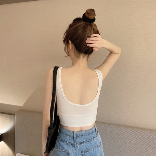 Sports camisole for women, summer inner wear, comfortable pure cotton, breathable, no wires, with breast pads, beautiful back underwear top