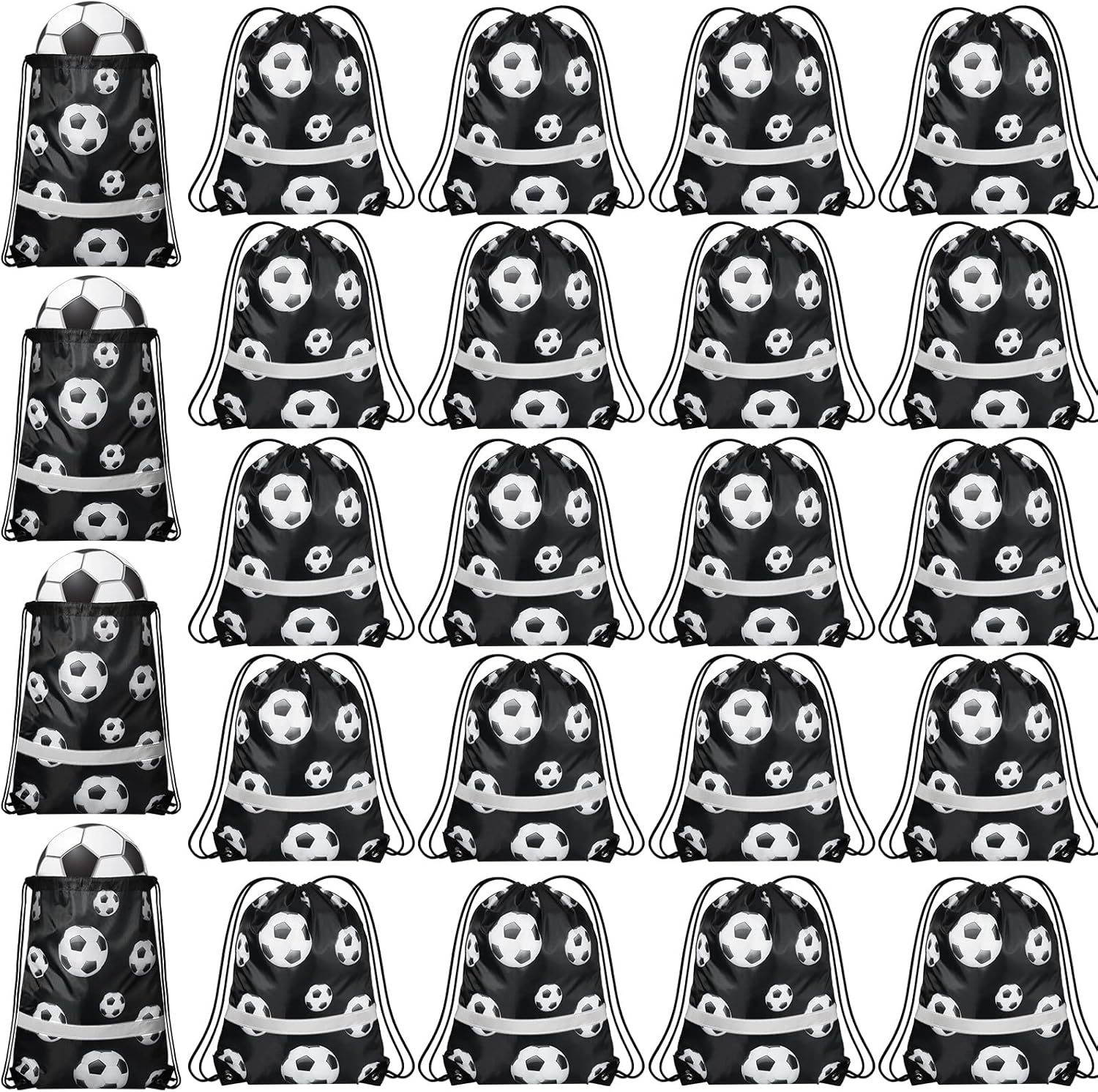 现货批发亚马逊INS爆款足球图案反光条儿童户外收纳束口袋