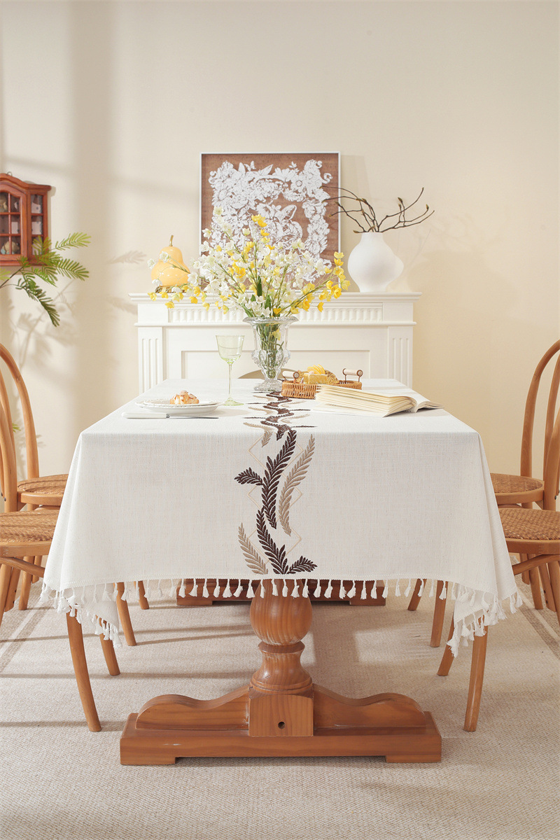 Tovaglia rettangolare da tavolino da caffè con nappe ricamate a foglie e fiori, spedizione diretta dal produttore._voghion.com