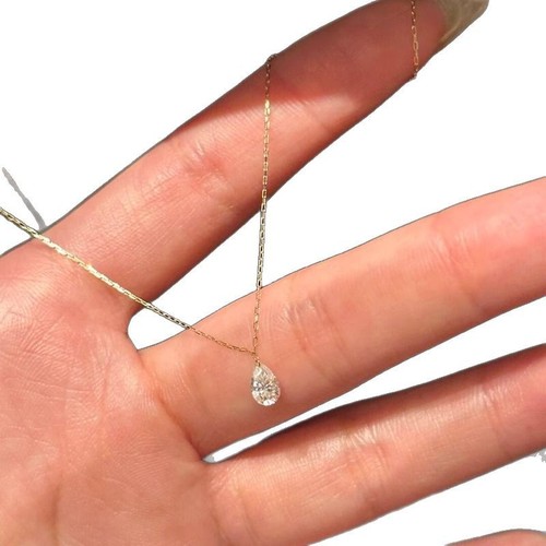 Minimalist style, light luxury, ultra-fine drop-shaped sparkly diamond simple chain pendant necklace for women, new autumn/winter version, commutation choker chain