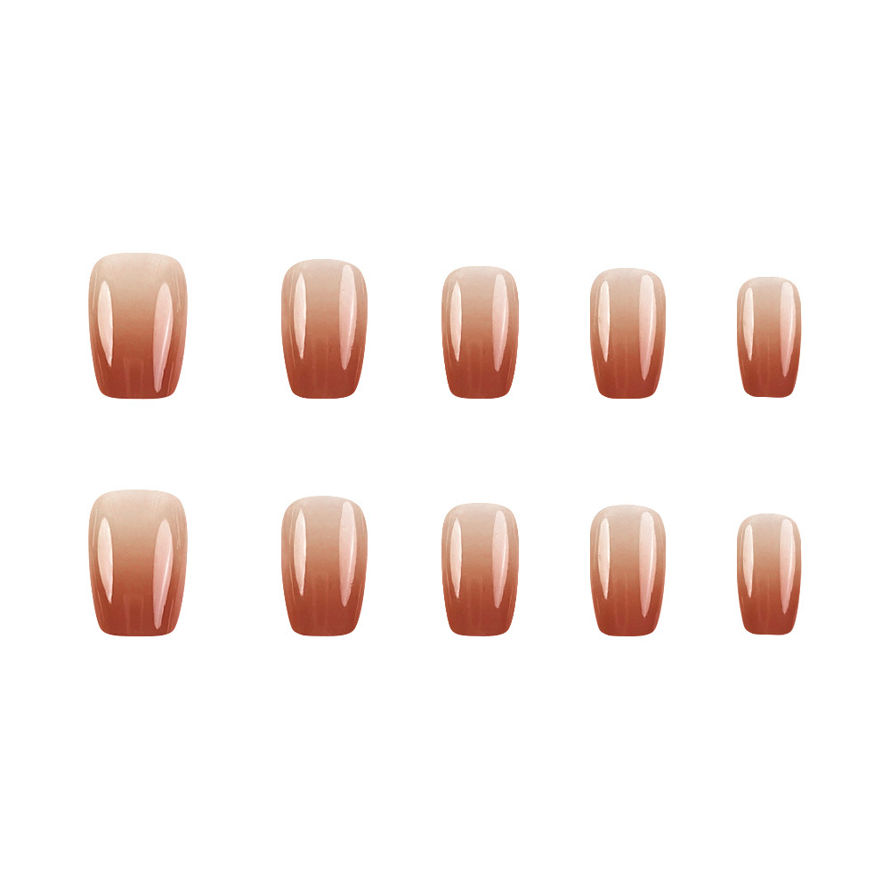 Desnudo marrón gradiente de manicure trapezoidal corto temperamento suave elegante para usar uñas cortas 24 piezas de parche de uñas terminadas image 5