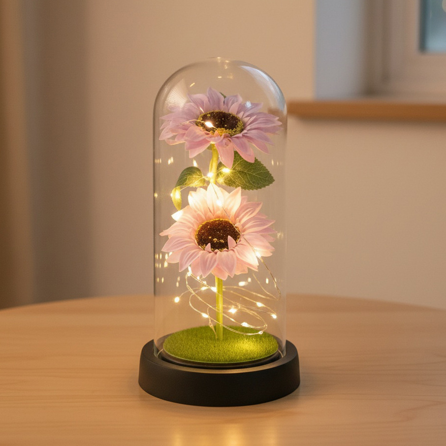 Girasoles transfronterizos jabón eterno flores jabón vidrio cubierta regalo del día de la madre decoración de la noche luces regalos de graduación temporada