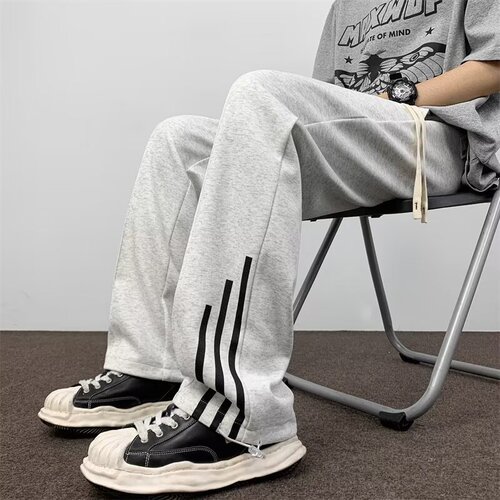 INS Artistic & Casual Pants for Men: Spring/ Autumn Latest Trendy Loose-Fit, Versatile Wide-Leg Design with 3 Stripes – New Arrival for Men