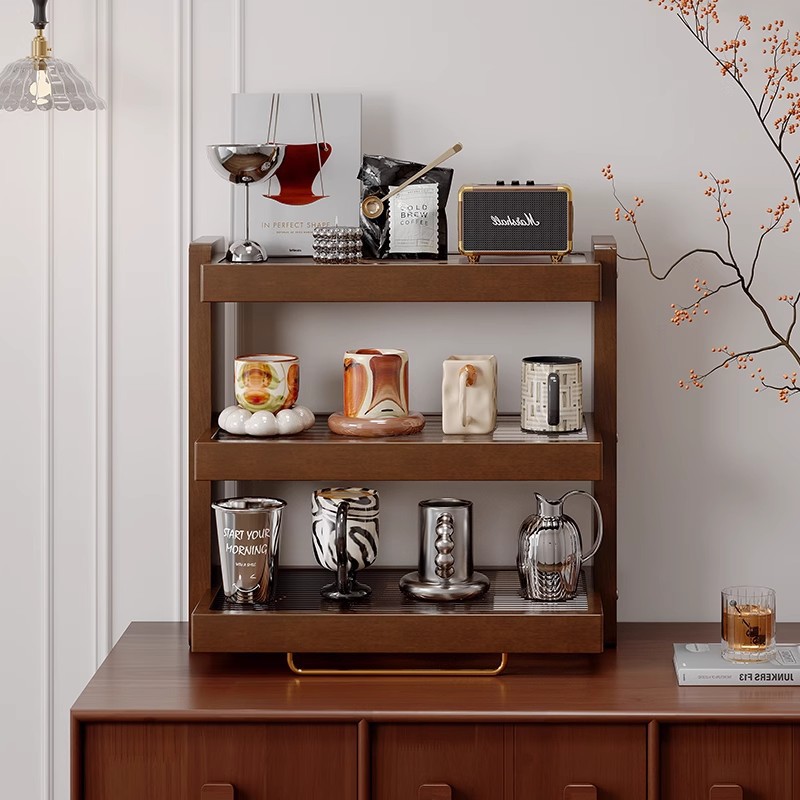 Taza de madera sólida, estante de cafetera, esquina de café, taza de agua, taza de café, estante de almacenamiento, estante de mesa