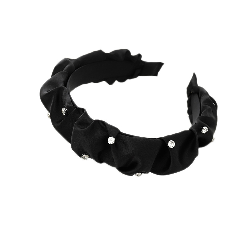 Women's Korean-style New Hair Accessories Sweet Solid Color Pleated Cloth Headband Creative Rhinestone Headwear Face Wash Hair Bands F593 display picture 2