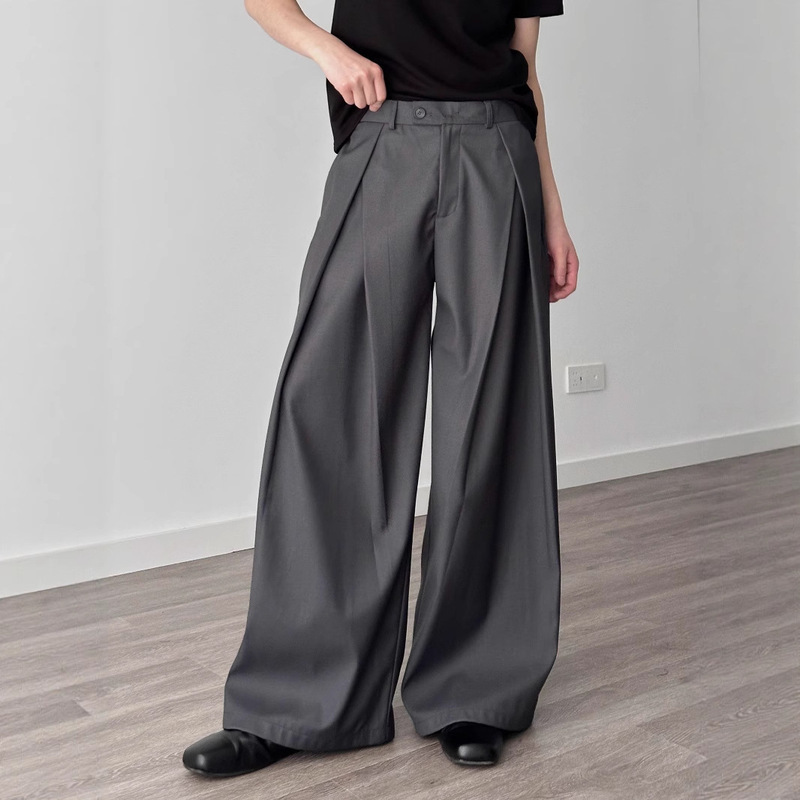Three-Dimensional Pleated Wide-Leg Pants A-Line Silhouette Casual Pants Men's Summer New Design Loose Draped Floor-Length Trousers Three-Dimensional Pleated Wide-Leg Pants A-Line Silhouette Casual Pants Men's Summer New Design Loose Draped Floor-Length Trousers
