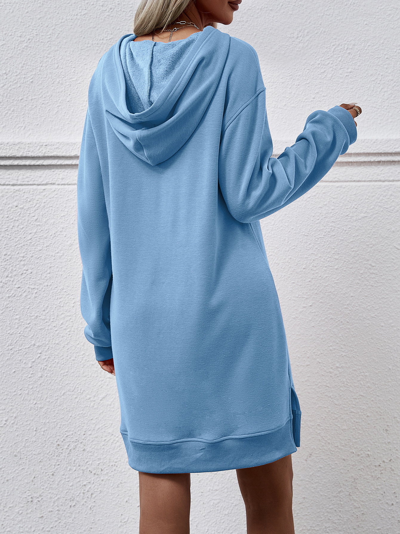 Autumn Winter Women Clothing Hooded Long Sleeve Kangaroo Pocket Split Long Sweater Dress 10 Autumn Winter Women Clothing Hooded Long Sleeve Kangaroo Pocket Split Long Sweater Dress