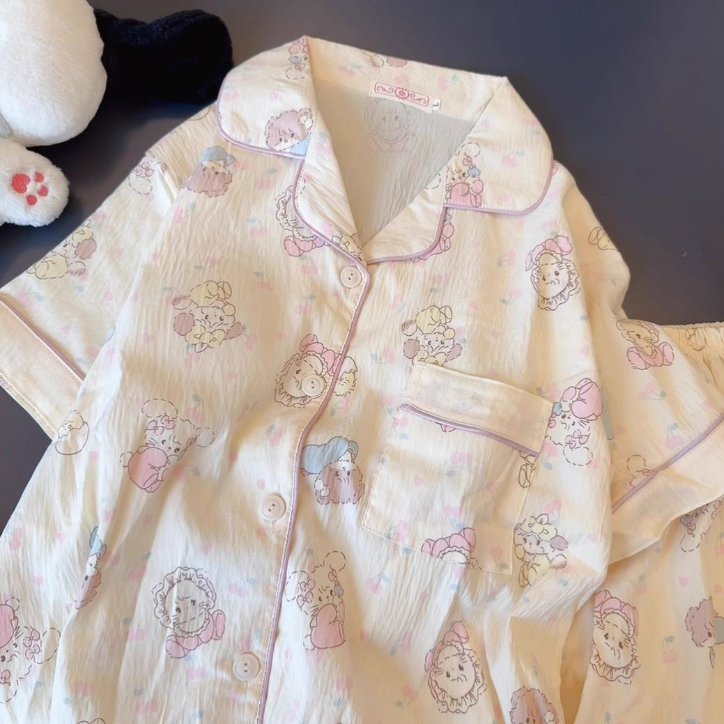 Nube de algodón pareja pijama de verano nuevo tamaño grande suelto dos piezas conjunto de dibujos animados se puede usar ropa de casa