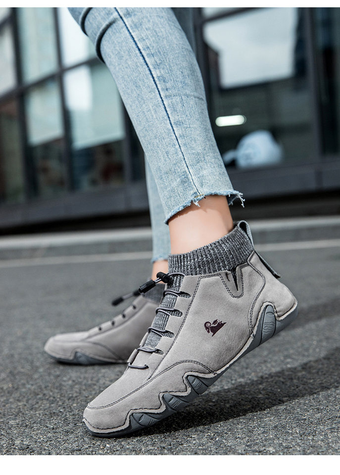 Bốt Martin cổ cao LDECK cổ vừa, thun co giãn, đế bằng, form unisex — C8007 kaki, C8007 màu xám, C8007 màu đen, C8007 đen M (kiểu lót nhung) chi tiết 15
