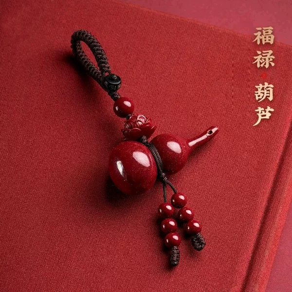 Purple Gold Sand Cinnabar Fortune Gourd Pendant Keychain Ornament Crooked Neck Gourd Lotus Keychain Pendant Accessory