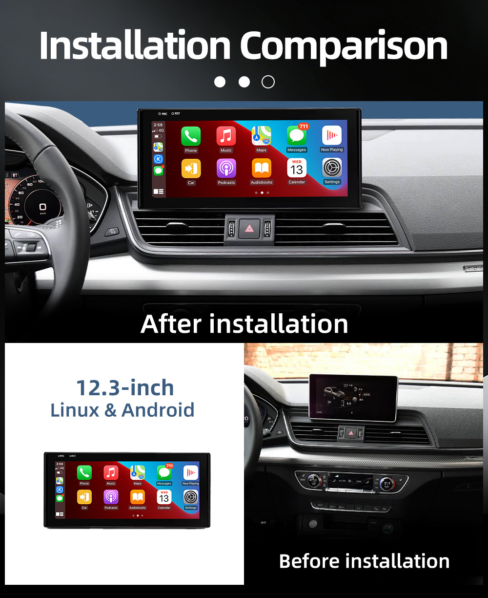 Large screen central control car navigation system compatible with Audi Q5L FY 2018-2021, Android wireless Carplay