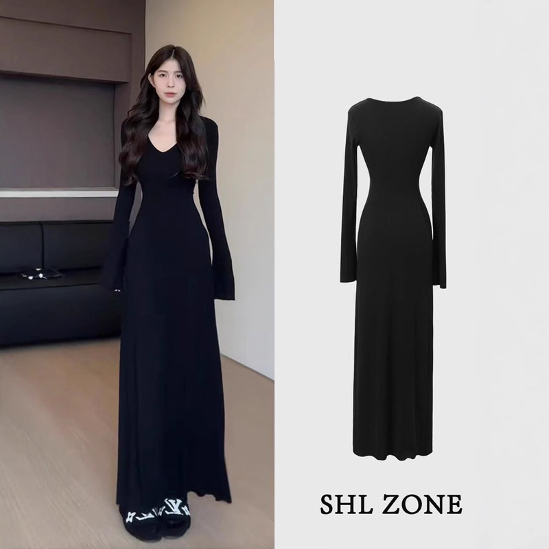 French High-end Long dress Women's Autumn and Winter New Fashionable Tight Waist Slim-fit Slimming Inner Base Hip Skirt French High-end Long dress Women's Autumn and Winter New Fashionable Tight Waist Slim-fit Slimming Inner Base Hip Skirt