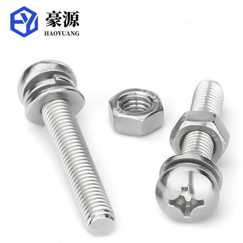 304 stainless steel screw round head three combination screw nut set elastic flat pad cross pan head screw M4M5