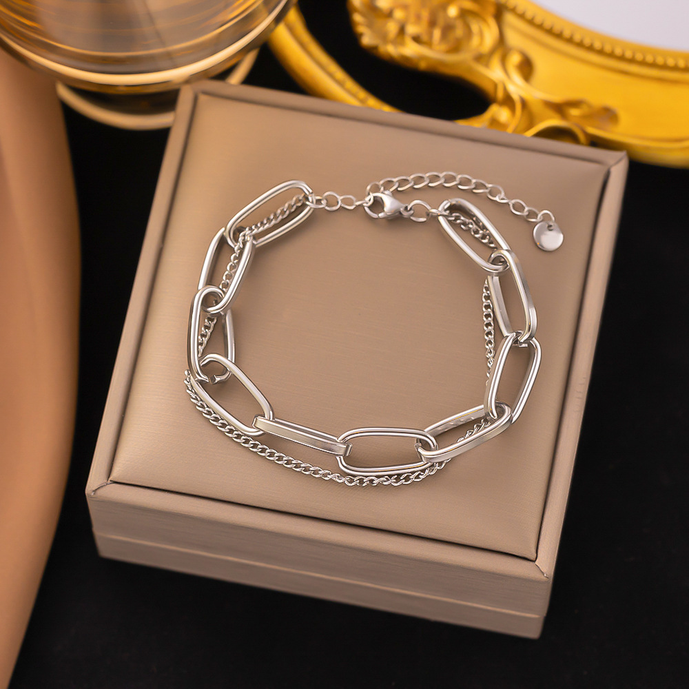 18K Gold Plated Plating Material 304 Stainless Steel Pendant Material PVD Coated Real Gold Plated 18K Gold Solid Color 304 Stainless Steel Classic Style Waterproof Non Tarnish 304 Stainless Steel Bracelets