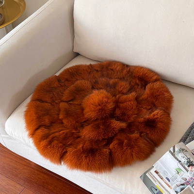 Car Carpet | Living Room Bedroom Carpet - camel-color-natural-fox-fur-approximately-48cm-in-diameter-cushion