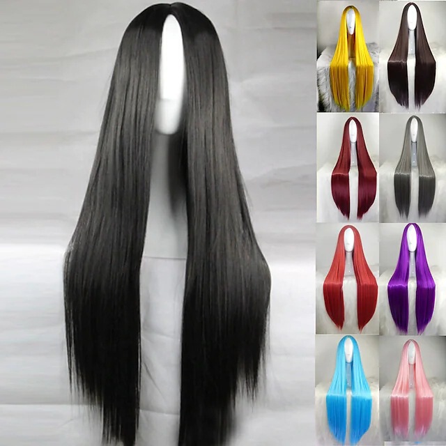 Anime Cos Wig 80cm Middle-Parted Bangs Long Straight Hair Cosplay Universal Wig Colorful Multi-Color Wig Headgear