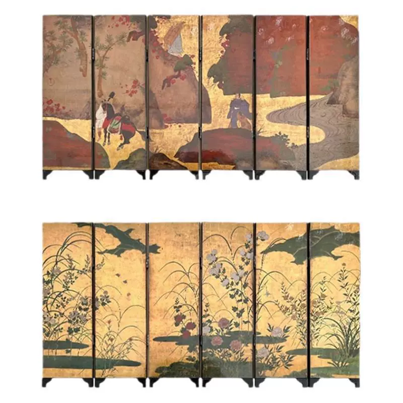 Double-Sided Mini Folding Screen Ornament, Lacquer Tea-Table Décor, Chinese Style Gift Box
